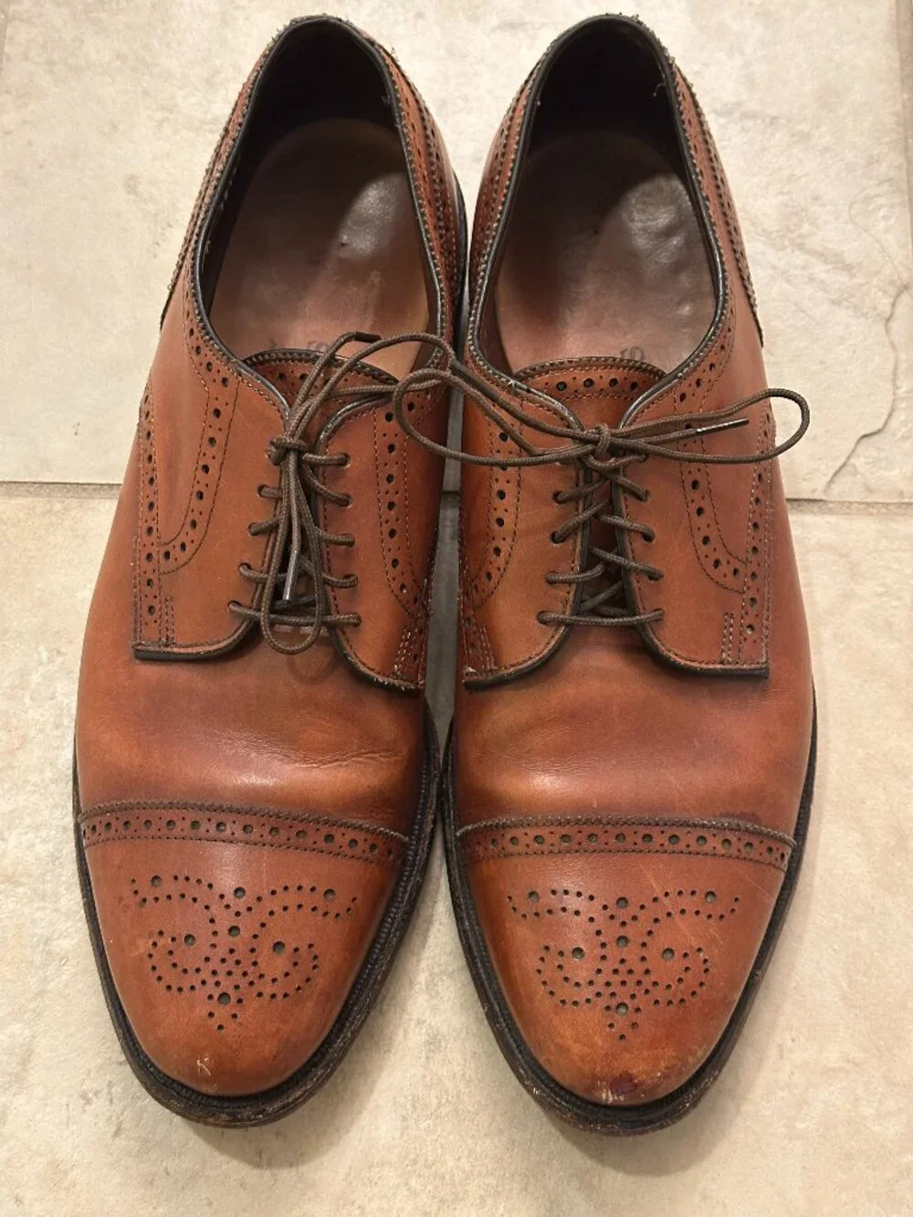 Allen Edmonds Sanford Walnut Tan Leather Cap Toe Brogue Derby Shoes Mens 11 C